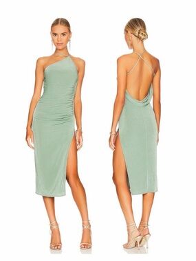 Katie May Sage Green One-Shoulder Midi Dress with Back Drape